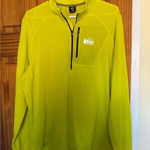 REI neon yellow swiftland men’s Half-Zip pull over shirt